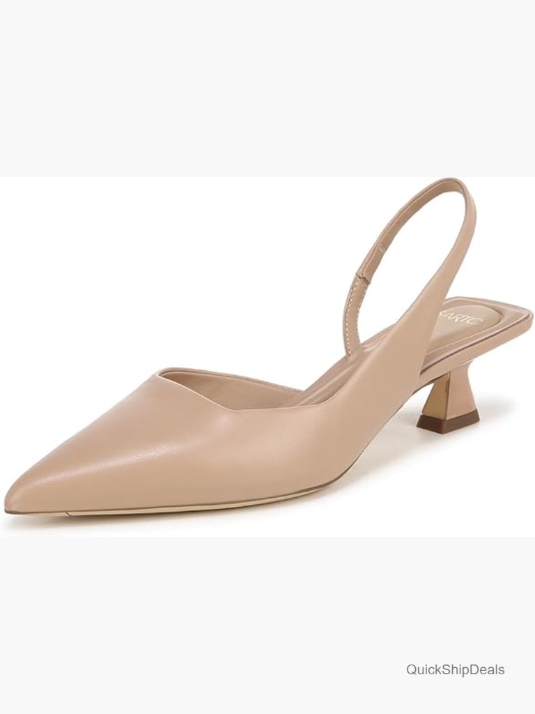 Leather Kitten Heel Pumps With Slingback Strap And Comfort Technology